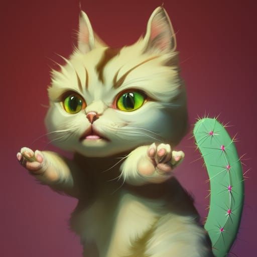 Adorable Cat-Shaped Cactus in Kawaii Style