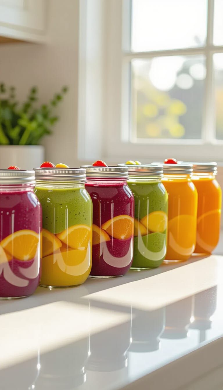 Vibrant Layered Smoothies in Modern Kitchen