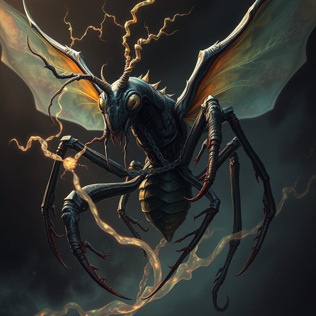 Eldritch Mantid Horror Bound by Arcane Chains