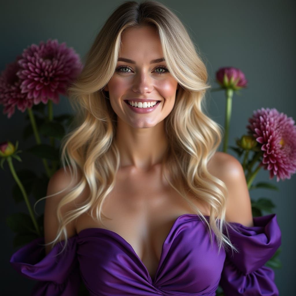 Elegant European Woman in Lavender Robe Surrounded by Midnig...