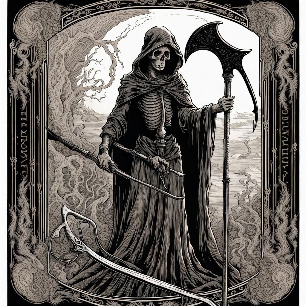 Death Tarot Card: Etching Style Magical Art