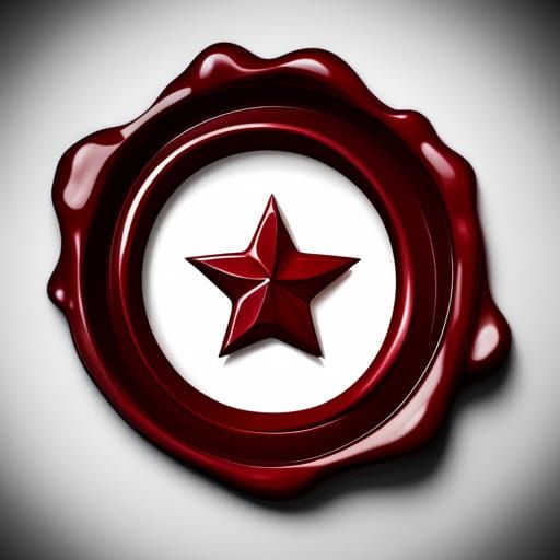 Maroon Wax Seal Star with Raised Letters in Photorealistic S...