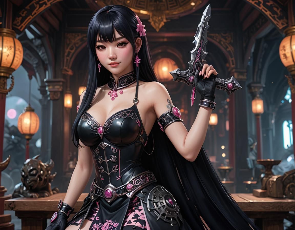 Gothic Anime Woman in Space, 3D Render