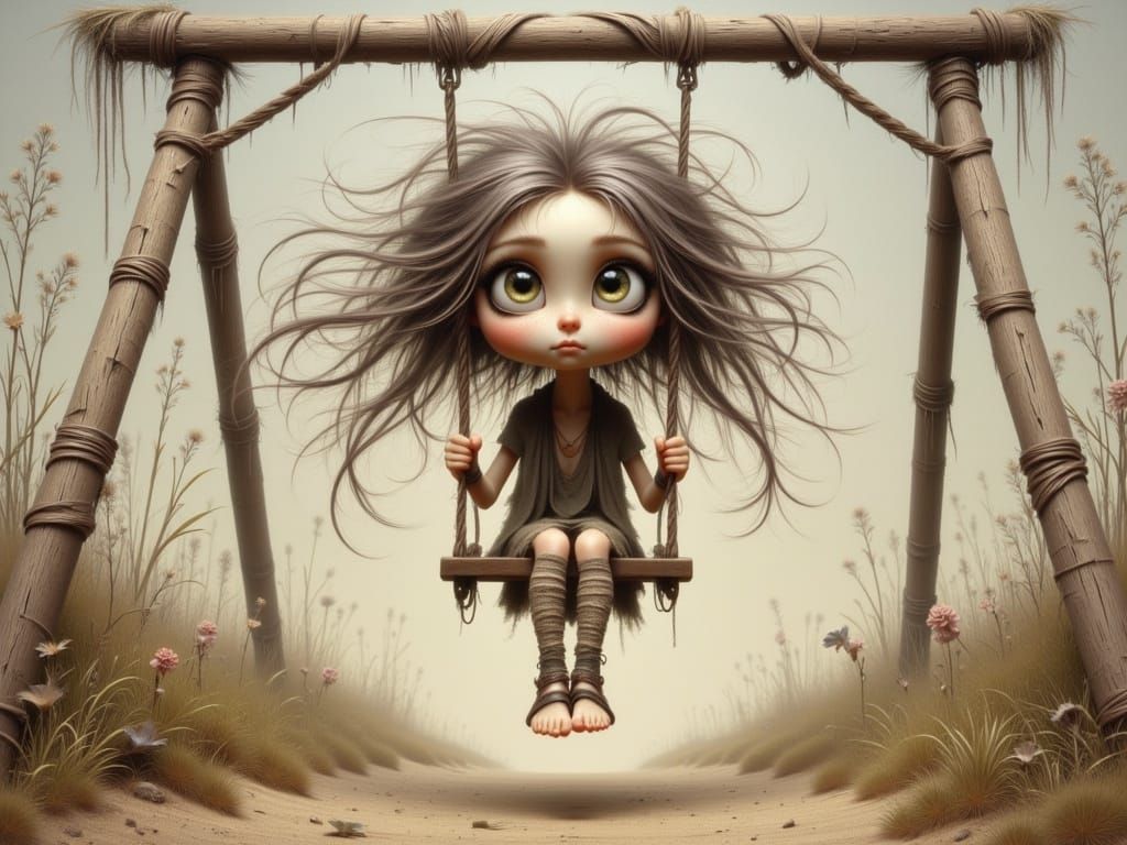 Joyful, Melancholic, and Whimsical Faces on Swings, in a Vib...