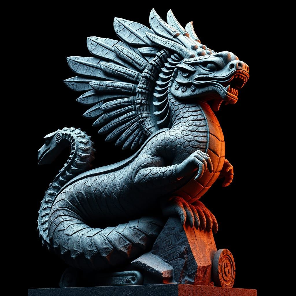 Serpent Deity in Cubist Brutalist Stone