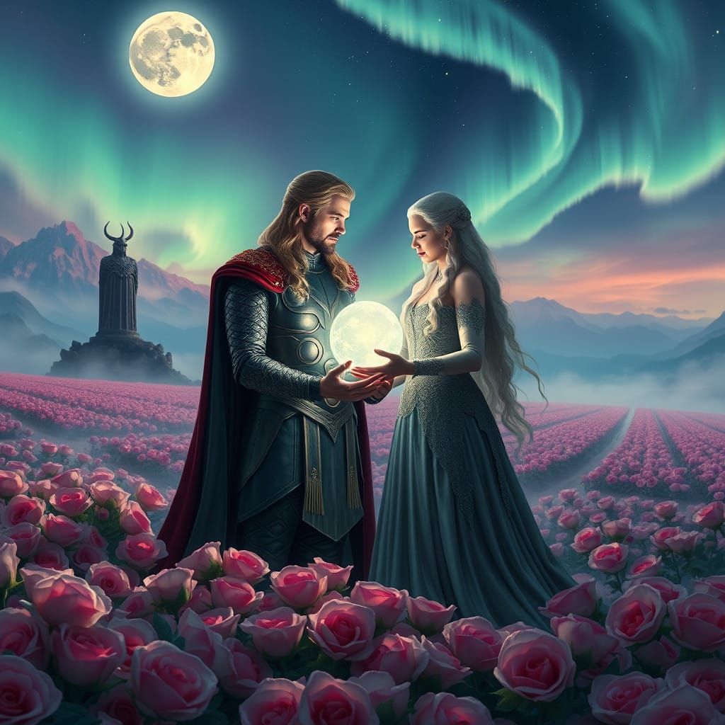 Thor and Daenerys in a Magical Rose Petal Field