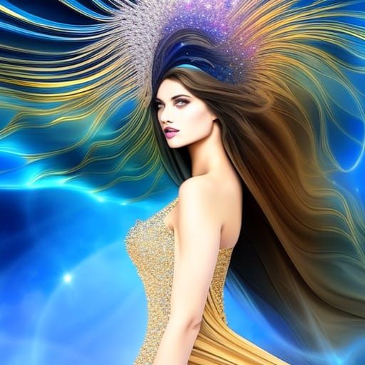 Woman with Fractal Hair in Watercolor Painting