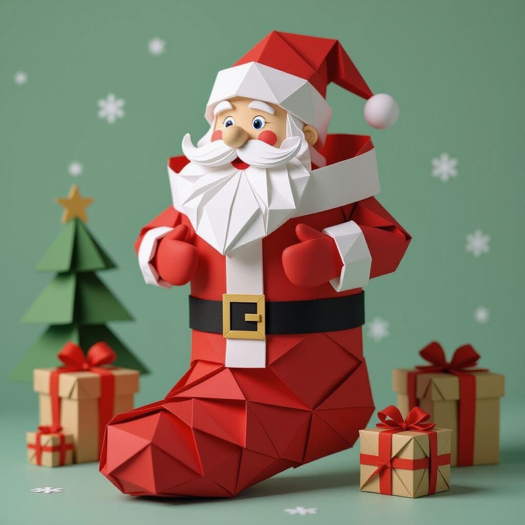 Santa in Christmas Stocking Origami Papercraft