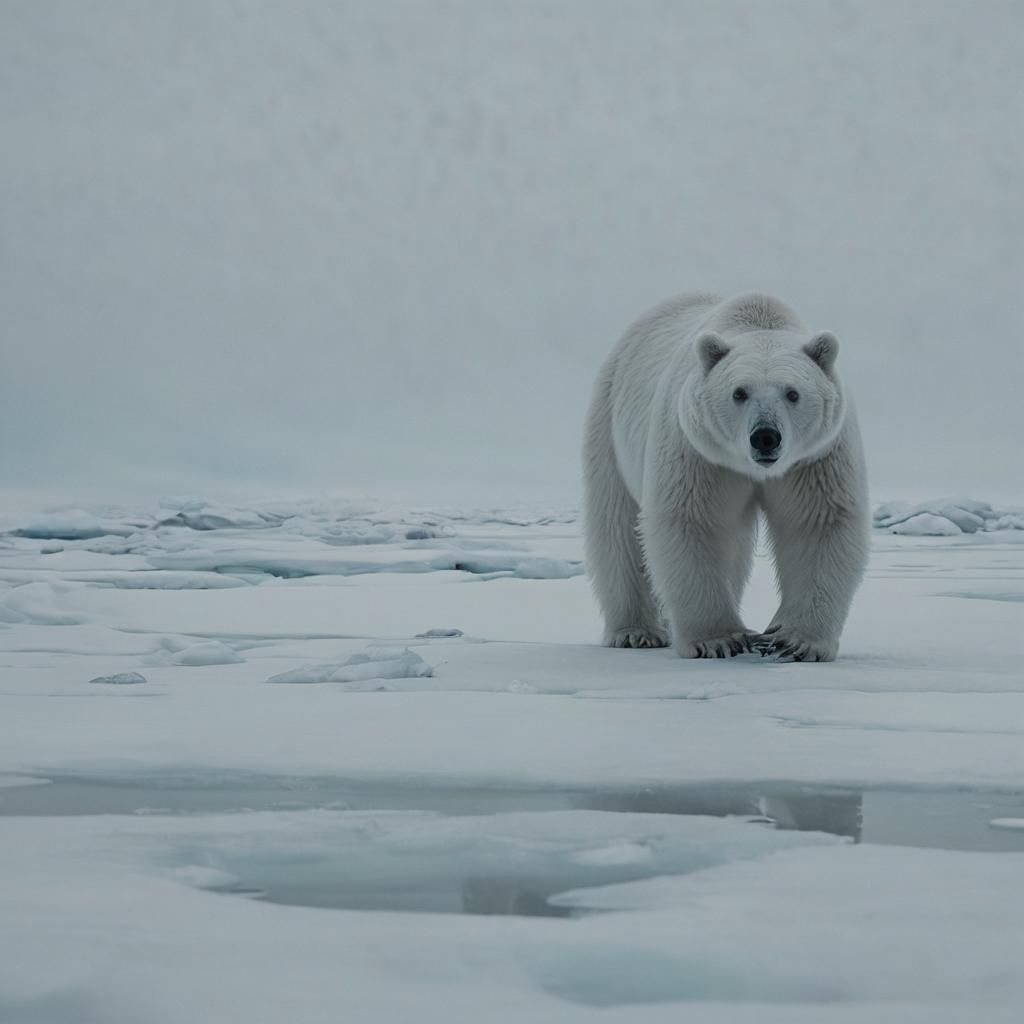 Solitary Polar Bear on Arctic Ice in Romantic Style