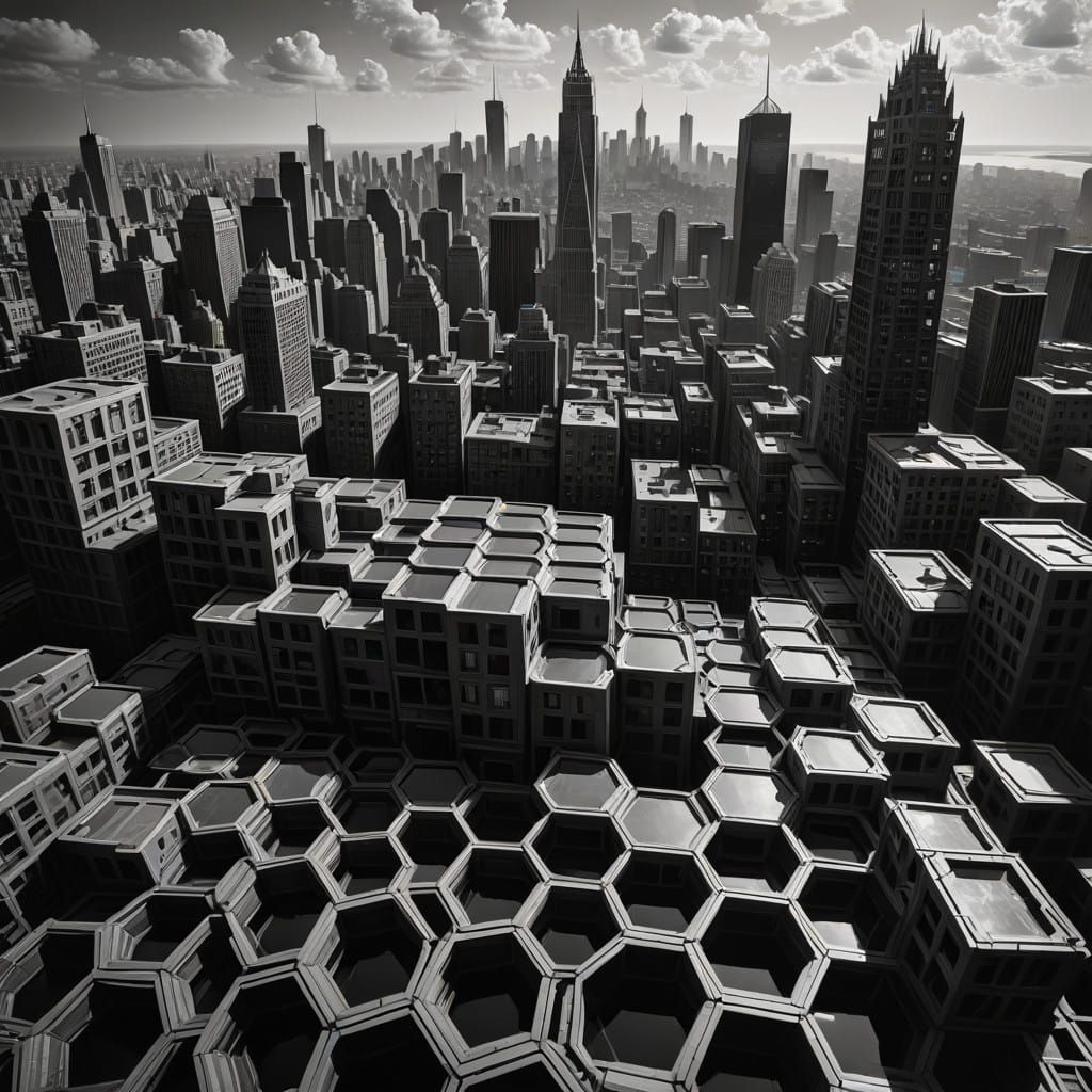 Surreal Cityscape Reveals Hexagonal Honeycomb Patterns in Ch...