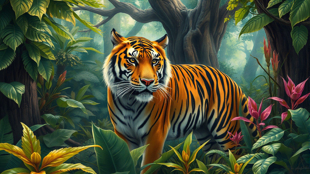 Majestic Tiger in Jungle, Naturalist Art Style