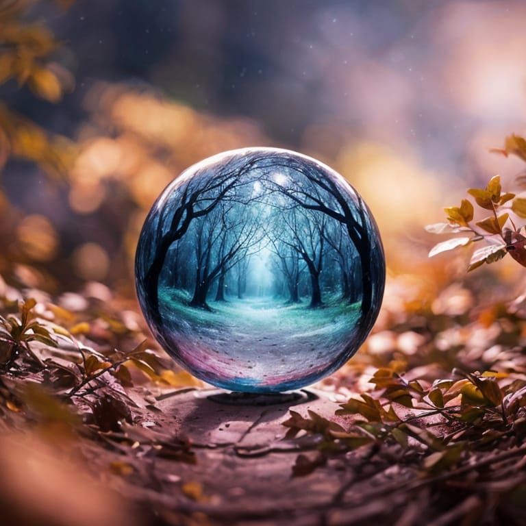 Glass Sphere in Tree Branches: Cottagecore Art