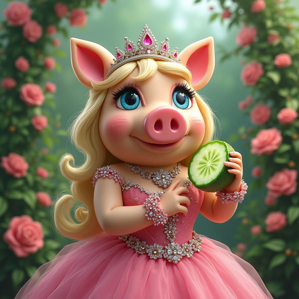 Garden Goddess Savoring Fresh Delight in Whimsical Style