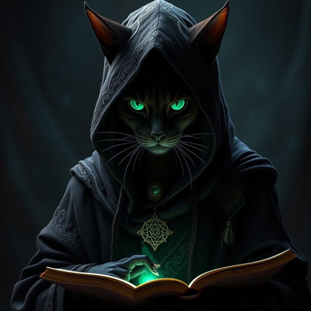 Mysterious Khajiit Necromancer in Dark Fantasy Style