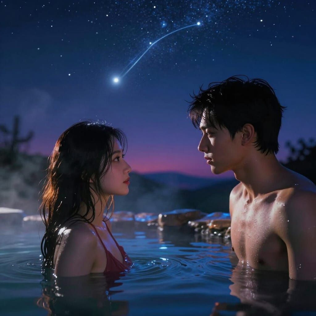Couple in Hot Spring Under Big Dipper