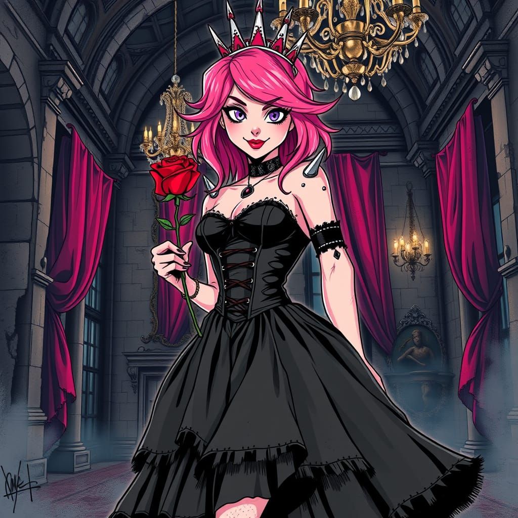 Gothic Punk Princess in Opulent Ballroom