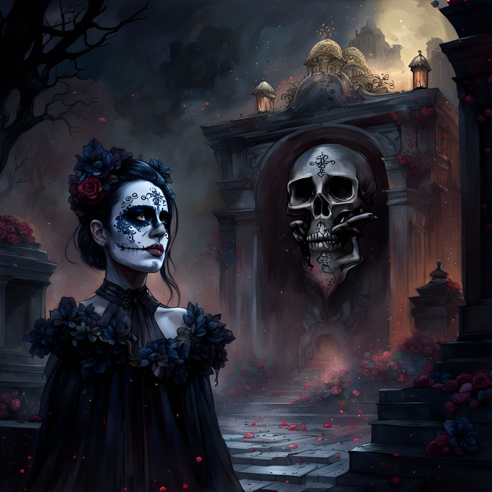 Day of the Dead Catrina with Starry Night Sky