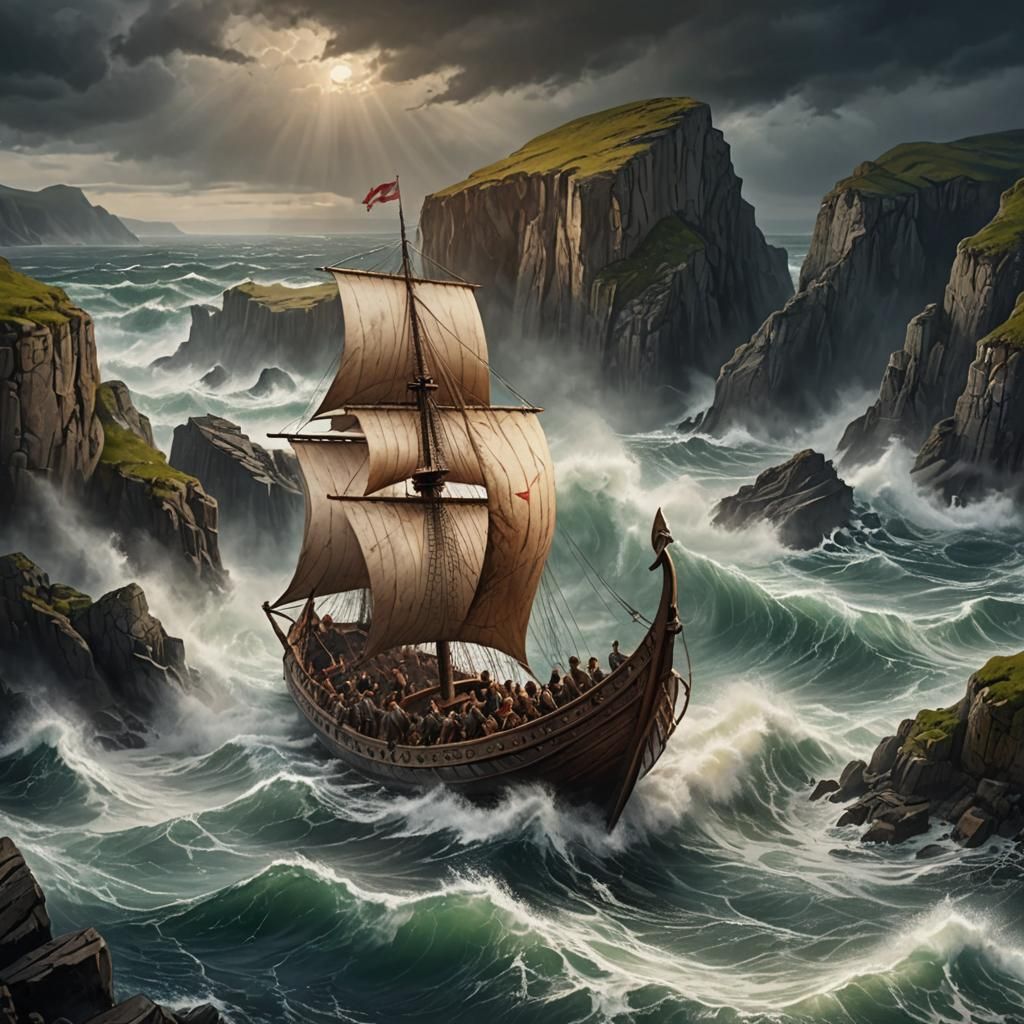 Viking Longboat on a Journey, Digital Painting