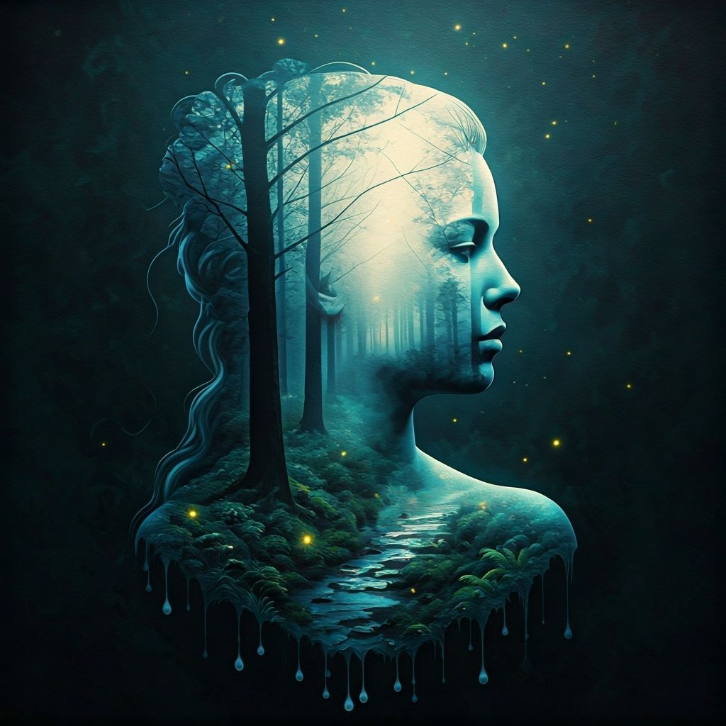 Surreal Woman Portrait with Enchanted Forest in Oil Paint