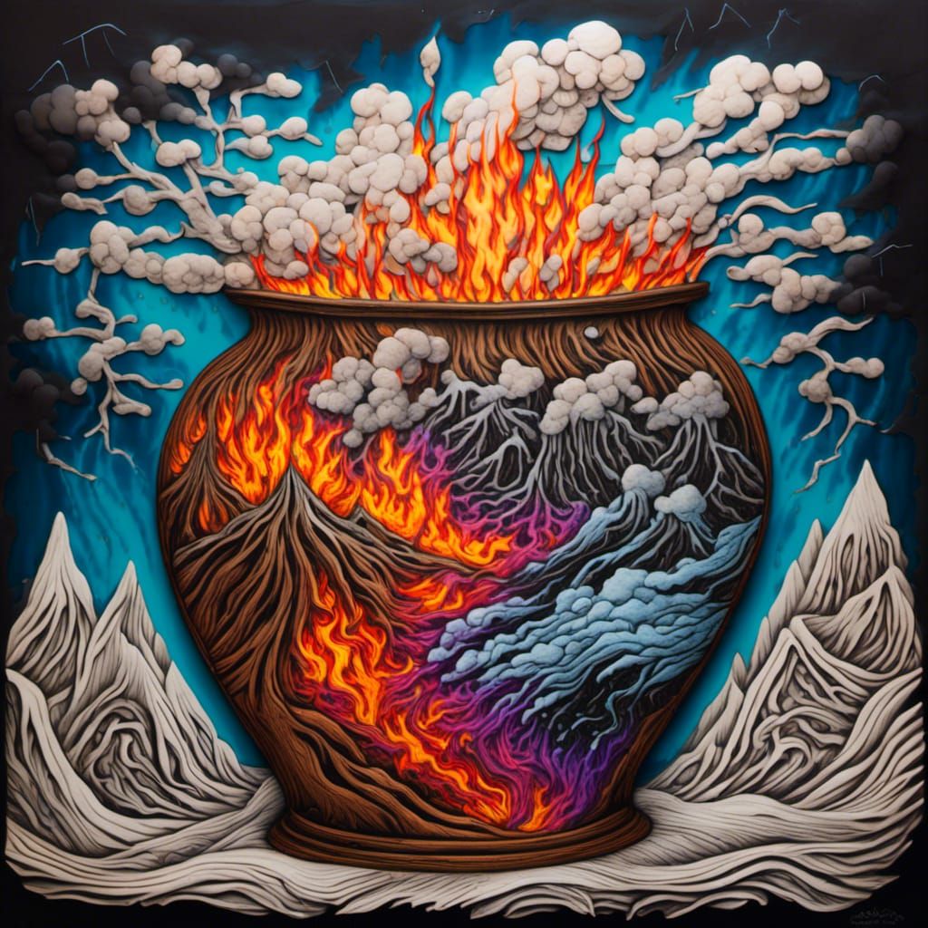 Pyrography Flower Vase Still Life with Storm