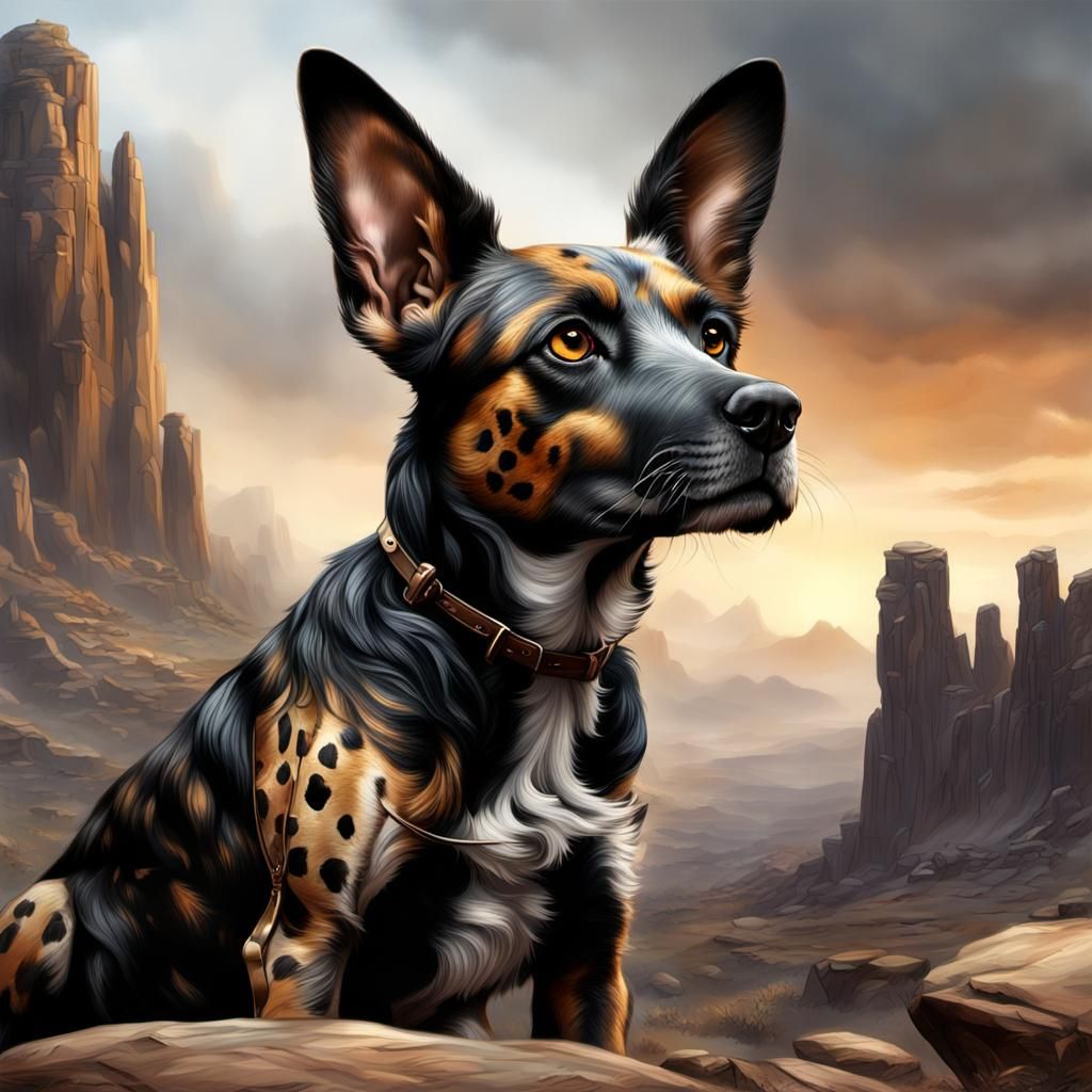 Majestic Mixed Breed Dog in Photorealistic Painting