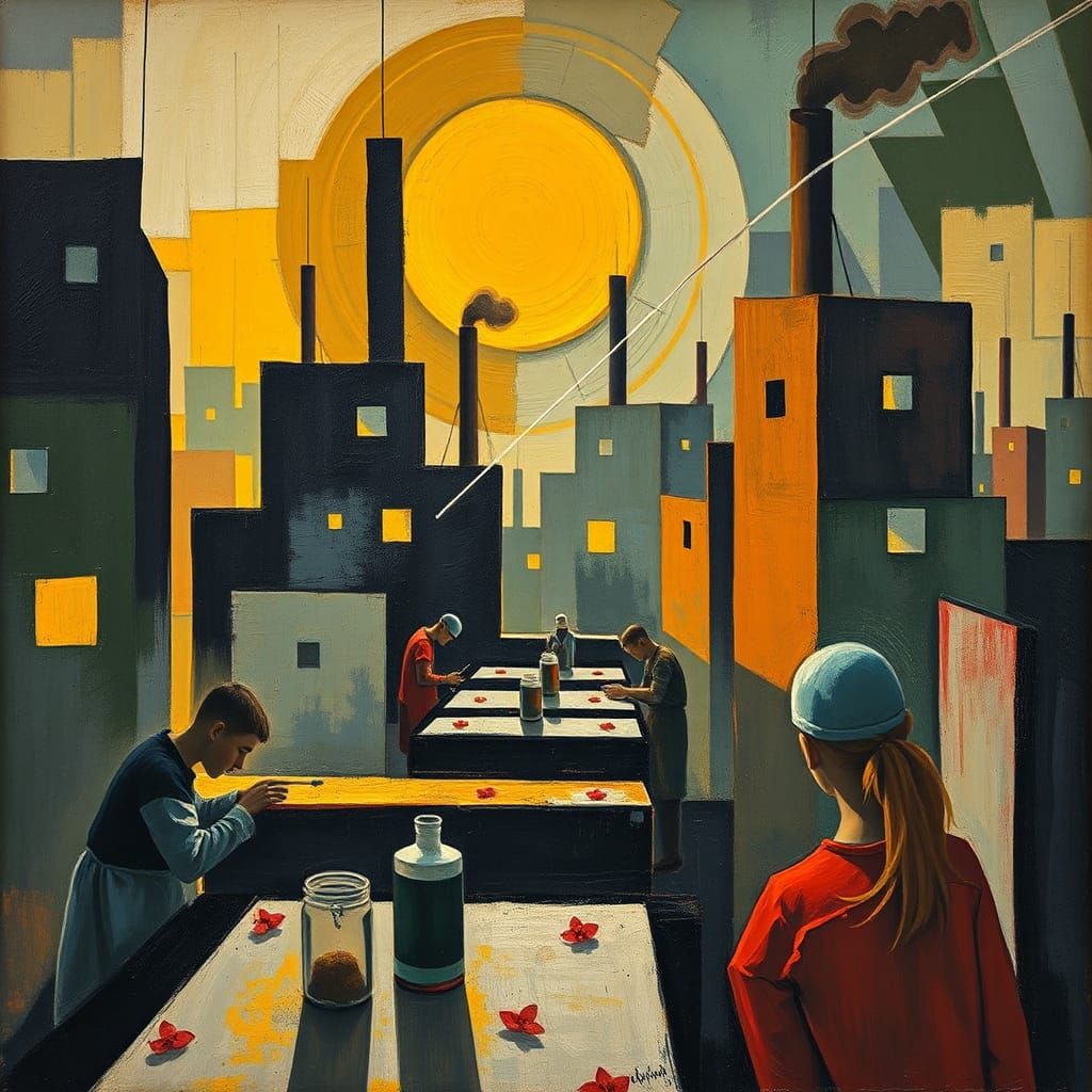 Abstract Expressionist Child Laborers in 1930s Style