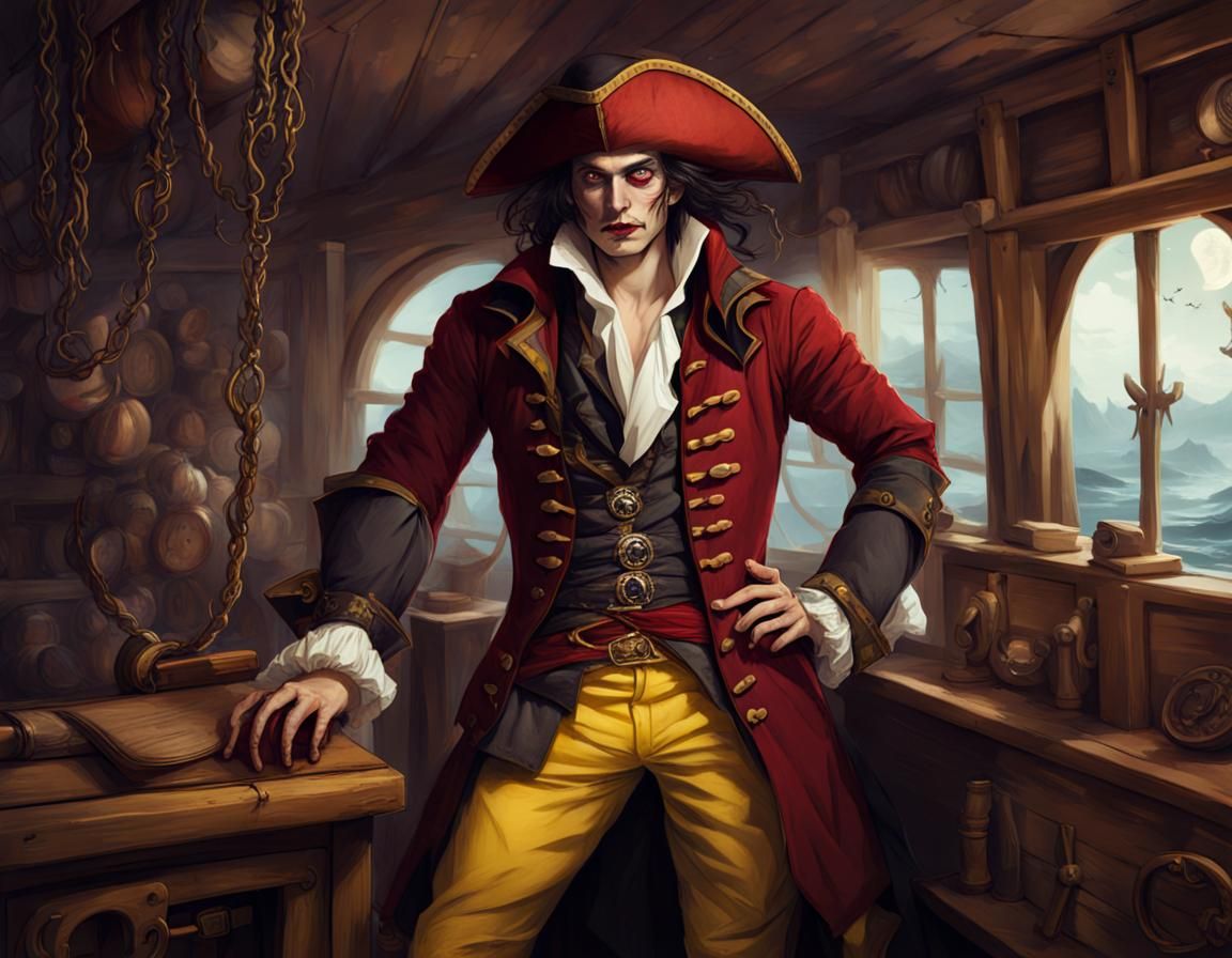 Vampire Pirate Swashbuckler Portrait in High Fantasy Style