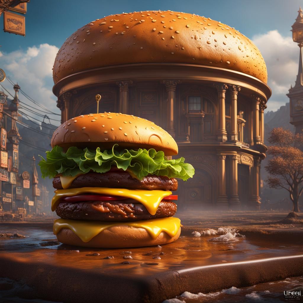 Caseoh's Cheeseburger: Detailed Matte Painting