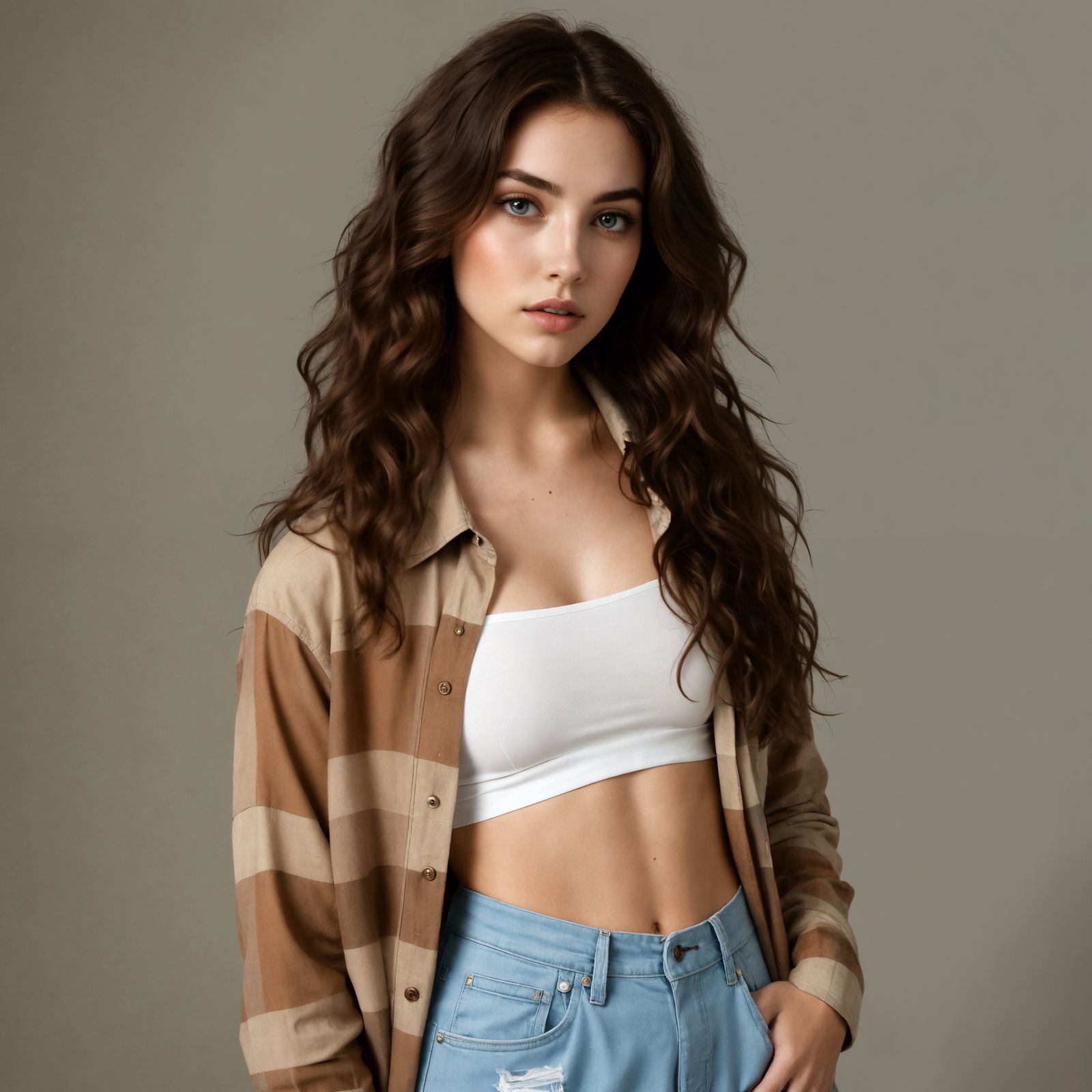 Serene Young Woman in Soft Focus, Cyberpunk-Inspired Portrai...