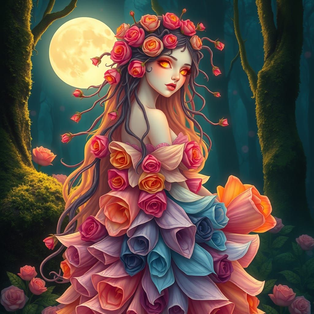 Rainbow Rose Goddess in Dreamlike Splendor