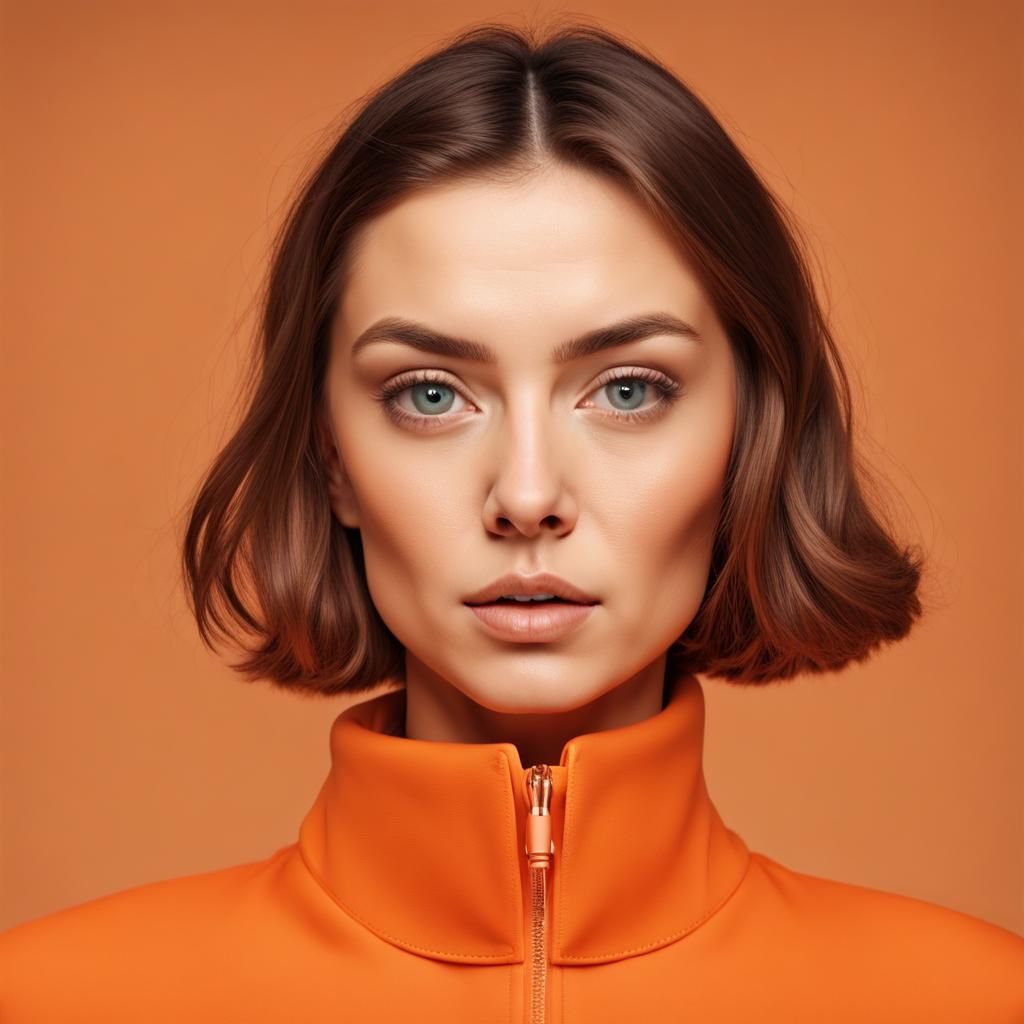 Woman in Orange Outfit with Cute Eyes