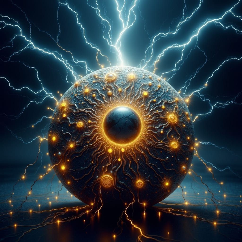 Tesla Sphere in Electric Storm, Hyperrealistic HDR