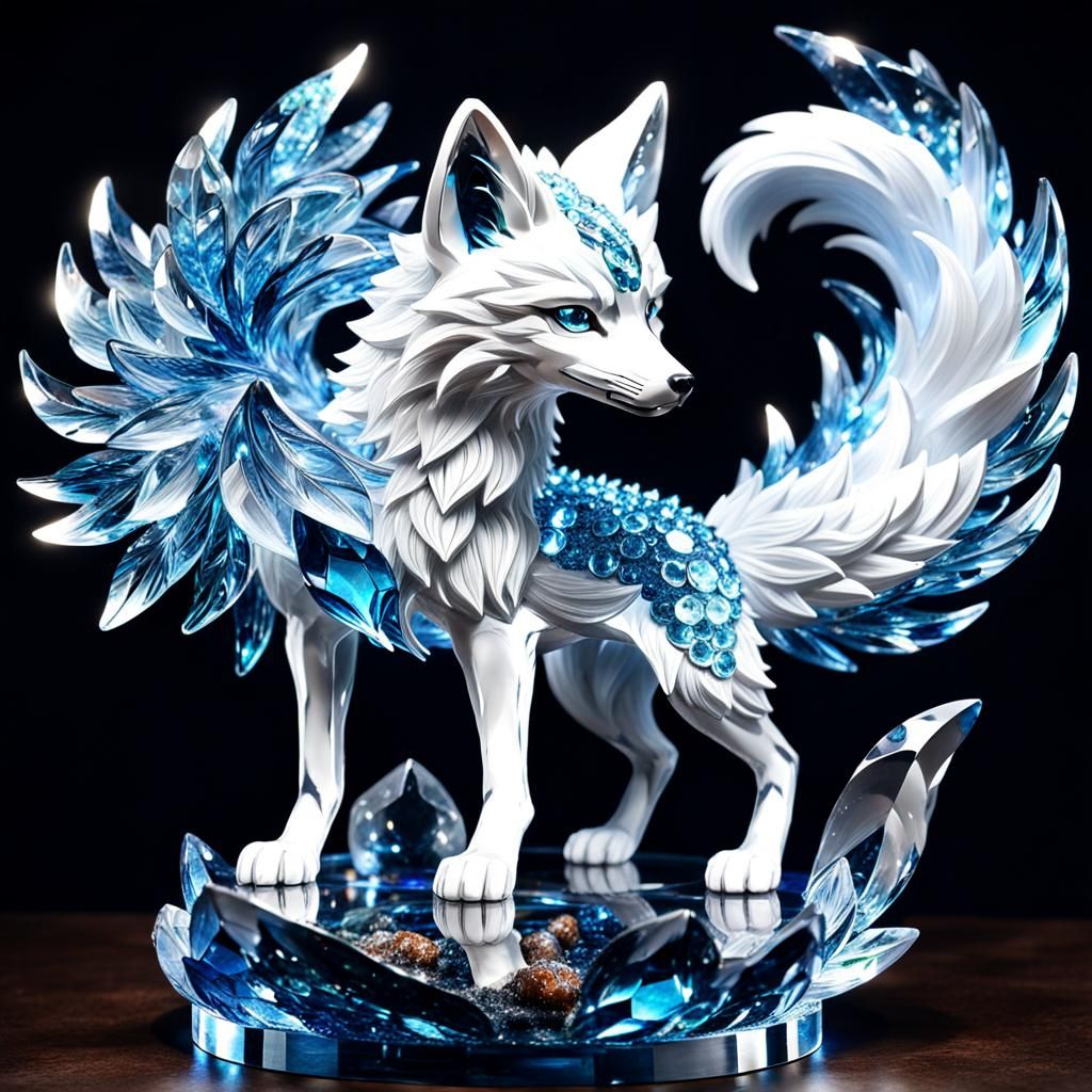 Detailed Crystal Sculpture of a Nine-Tailed Fox