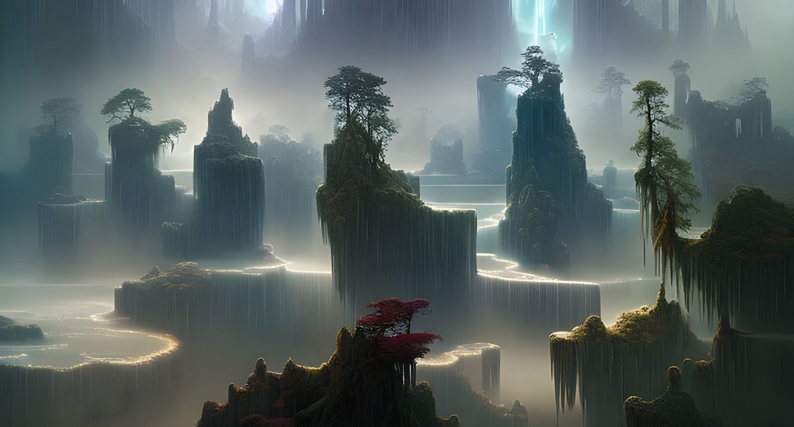Surreal Forest Swamp in Fog: Digital Art
