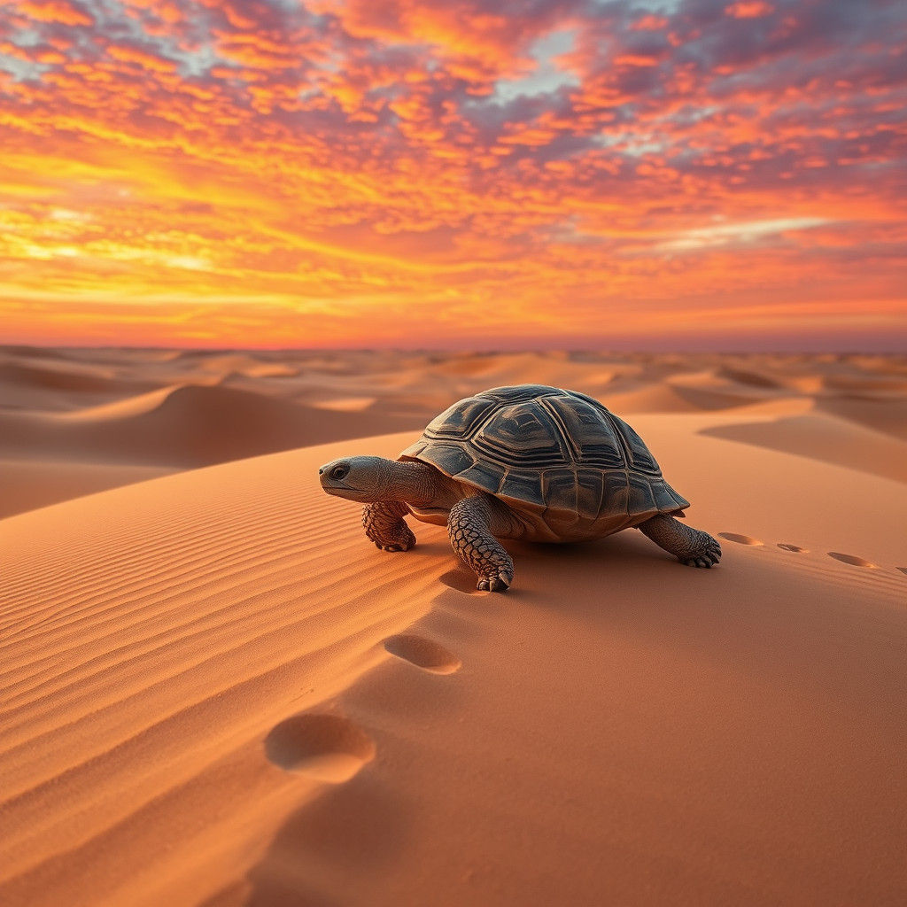 A thoughtful tortoise slowly makes its way across a rolling ...