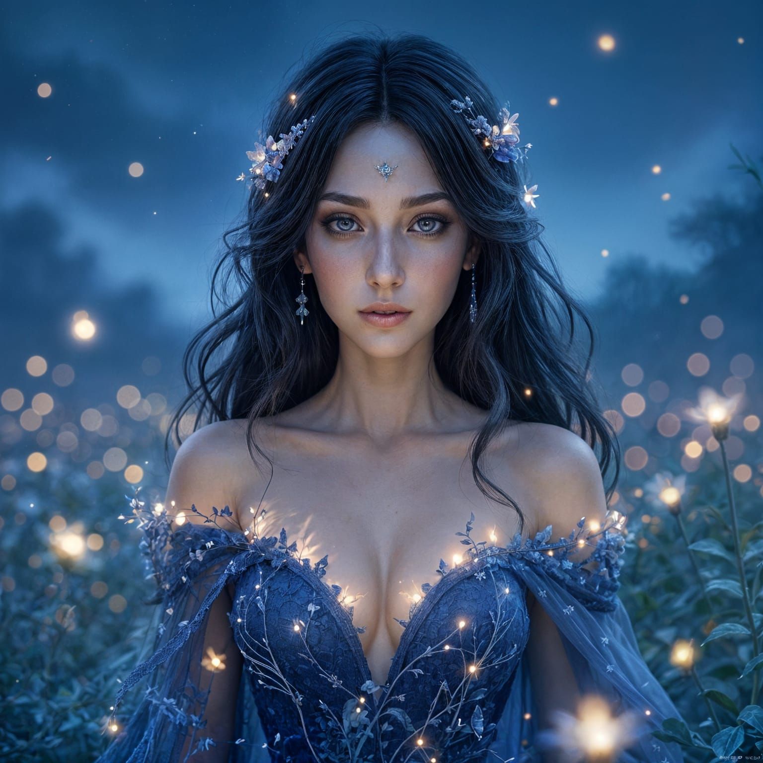 Serene Woman in Moonlit Forest: 3D Anime Art