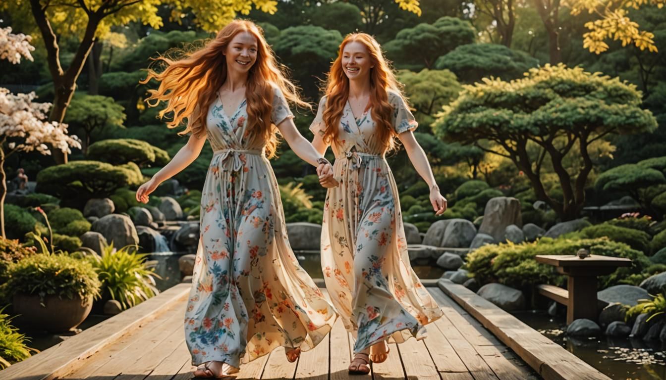 Teen Girl Dances in Japanese Garden: Photorealistic Style
