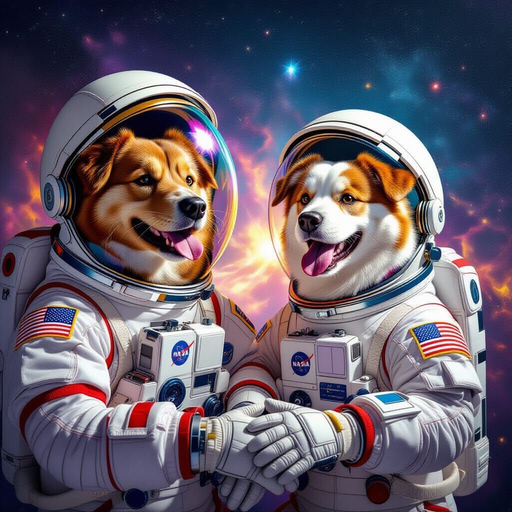 Ott and Klaabu in Space: Photorealistic Art