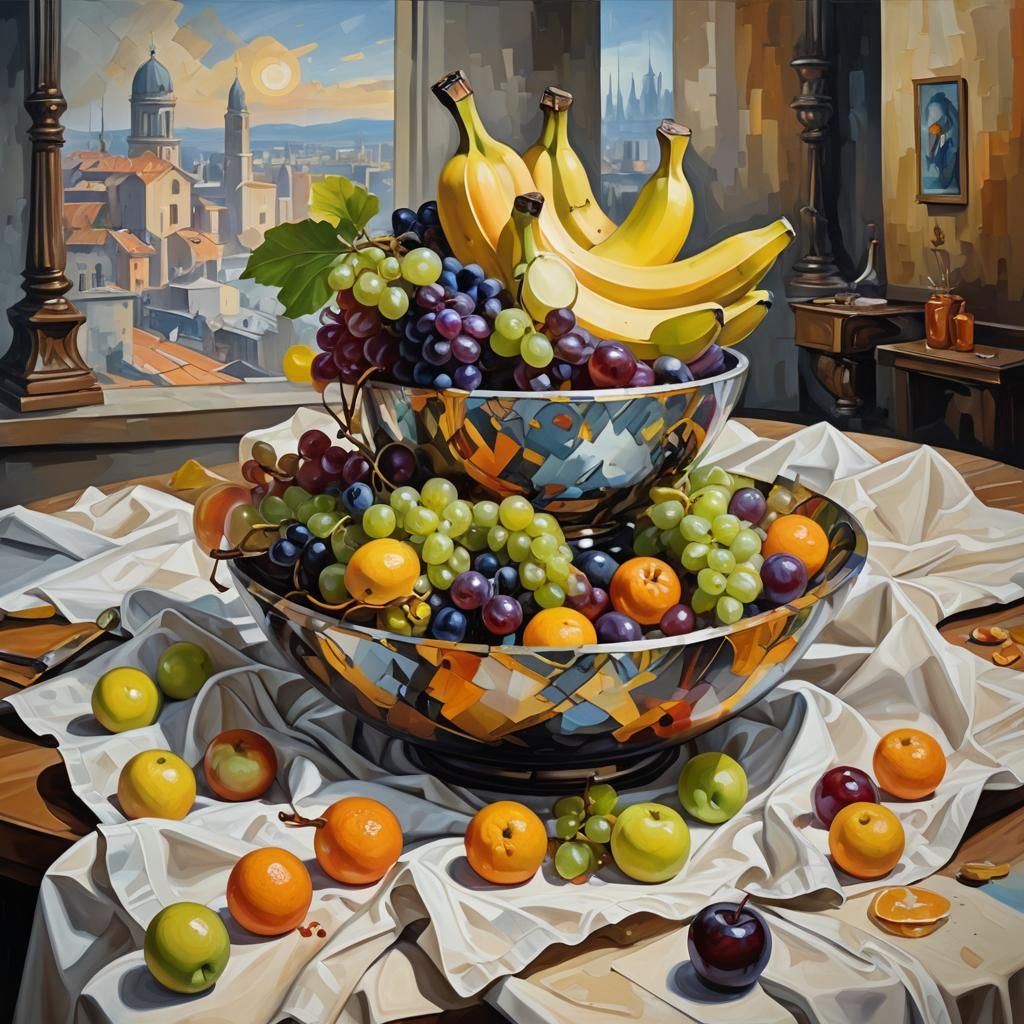 Abstract Still Life Oil Painting with Fruits