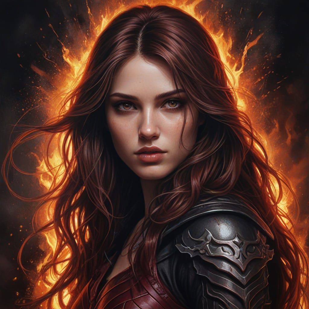 Dystopian Fire Goddess in Dark Fire Colors