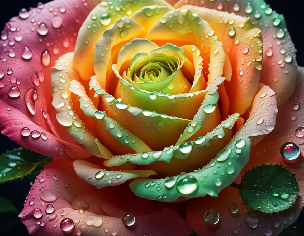 Hyperrealistic Multiflora Rose Portrait with Dew Drops
