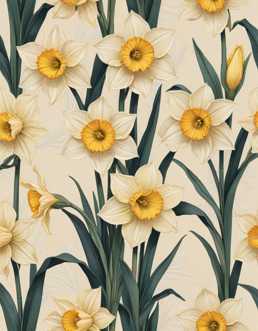 Dazzling Art Deco Daffodils in Springtime Luxury