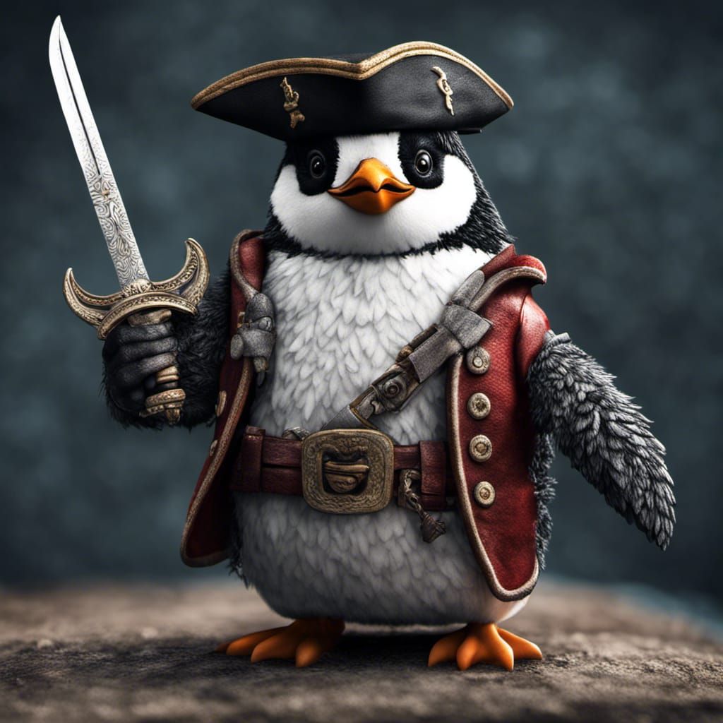 Hyperrealistic Penguin Pirate with Sword