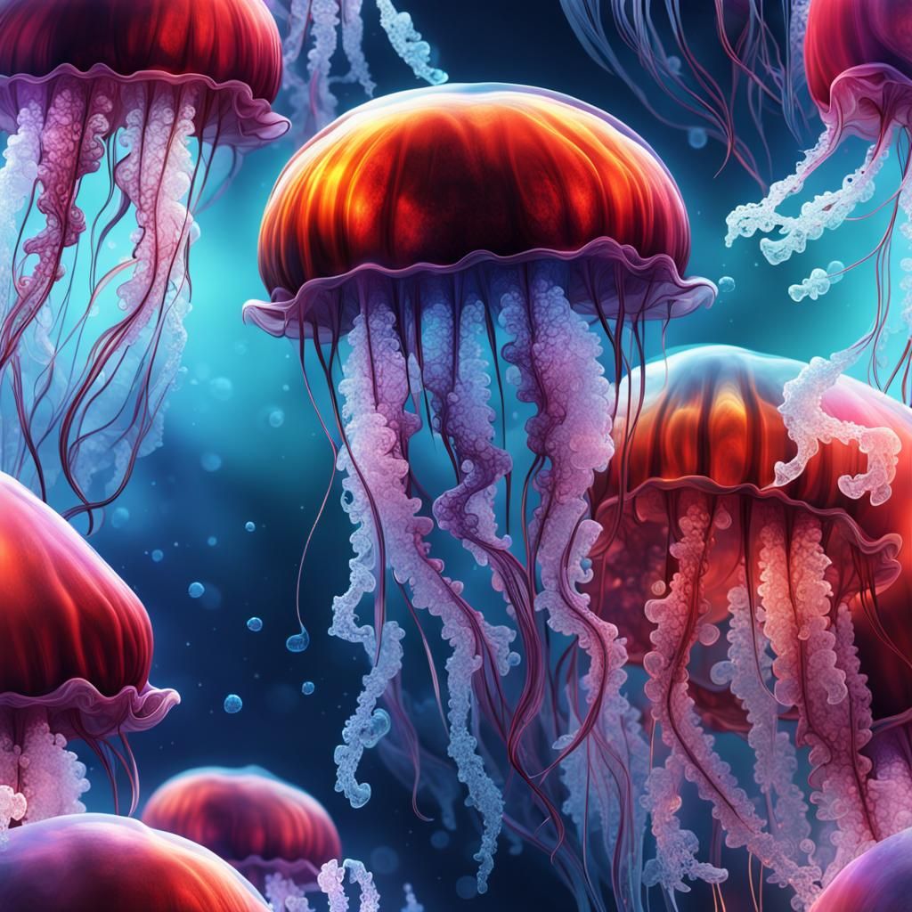 Icy Jellyfish in the Deep Sea: Digital Illustration