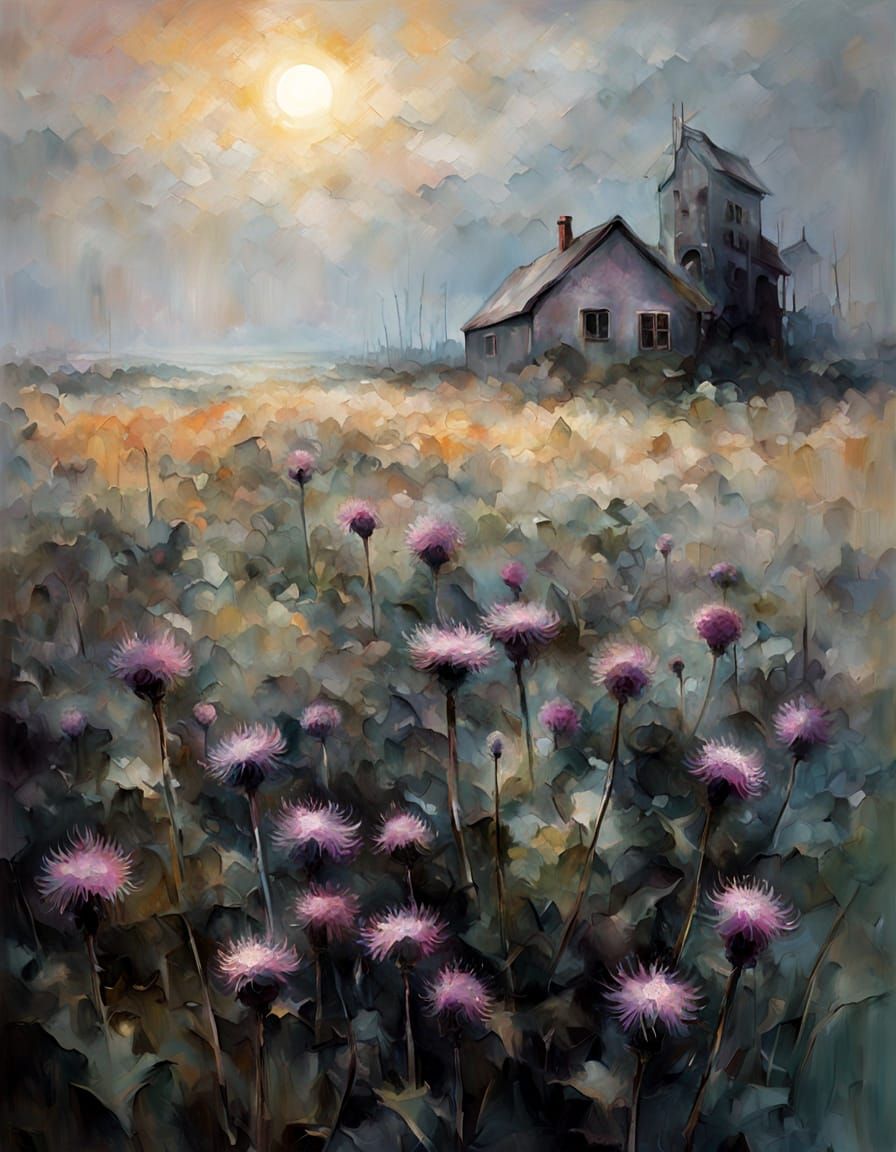 Surreal Misty Sunrise Over Forgotten Landscape