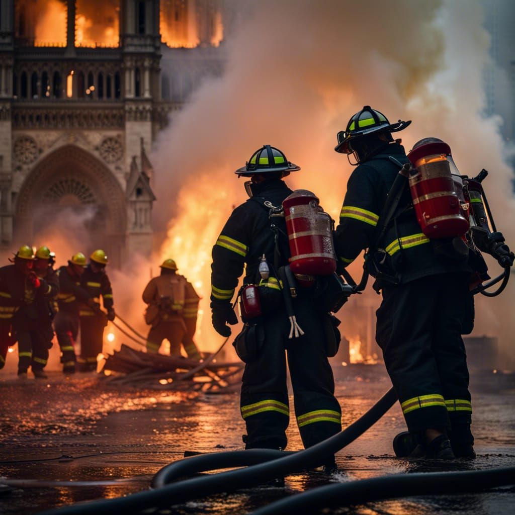 Notre-Dame Firefighters in Hyperrealistic 8k Photo