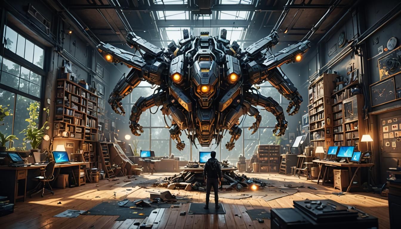 AI Artist's Stressful Studio: 3D Game Cinematic Render