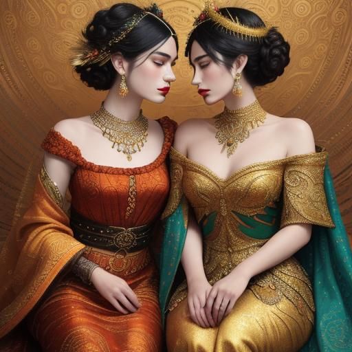 Golden Women in Opulent, Klimt-Inspired Portrait