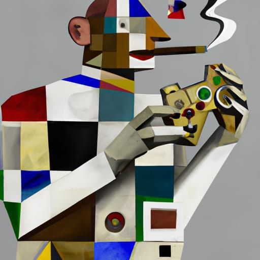 Cubist Cuban Gamer Playing GameCube, Cigar