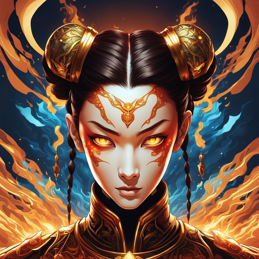 Villainous Fire Princess with Blue Flames, Digital Art
